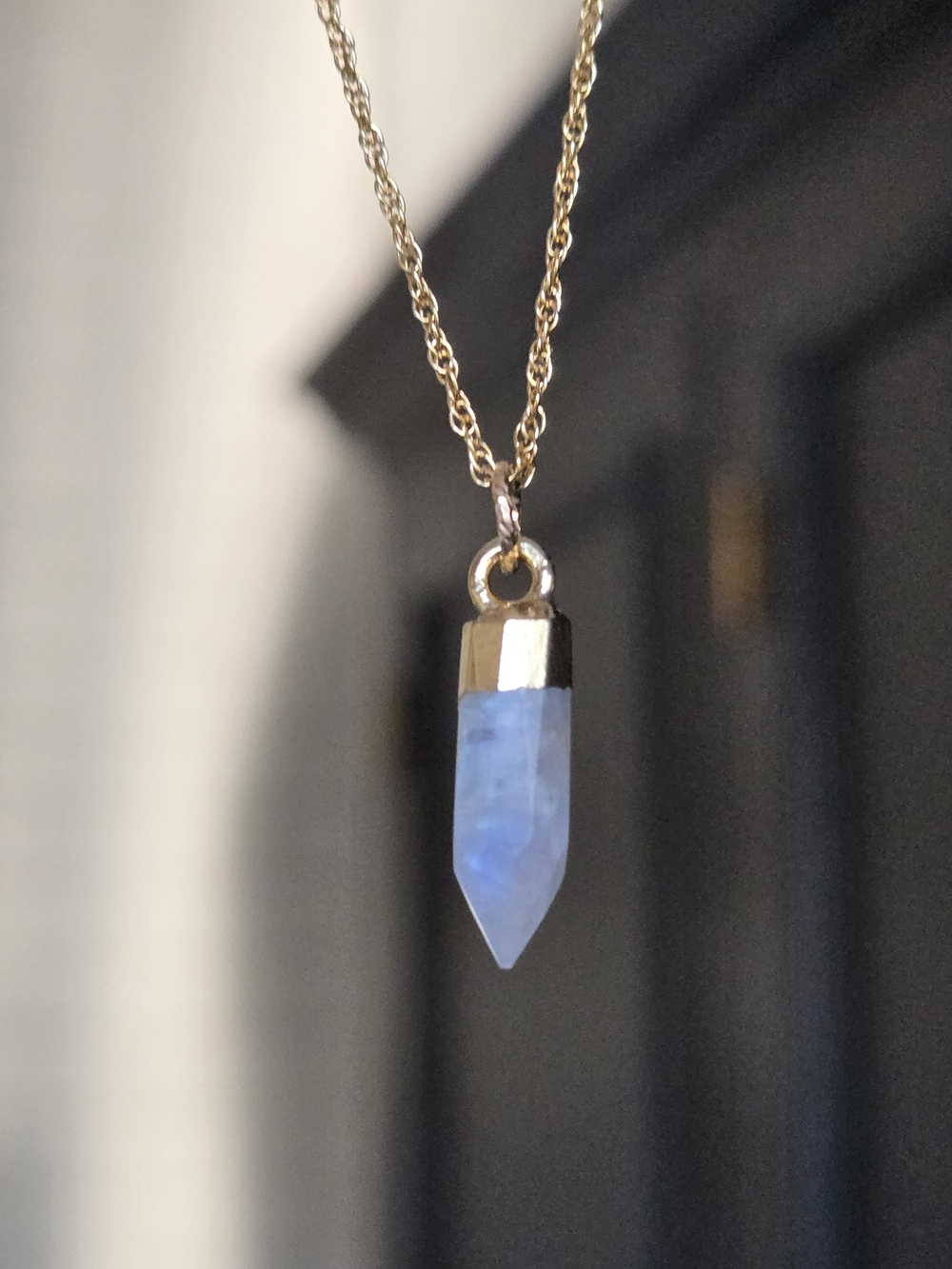 14k Gold Plated Delicate Necklace  Moonstone Faceted Pendulum Pendant